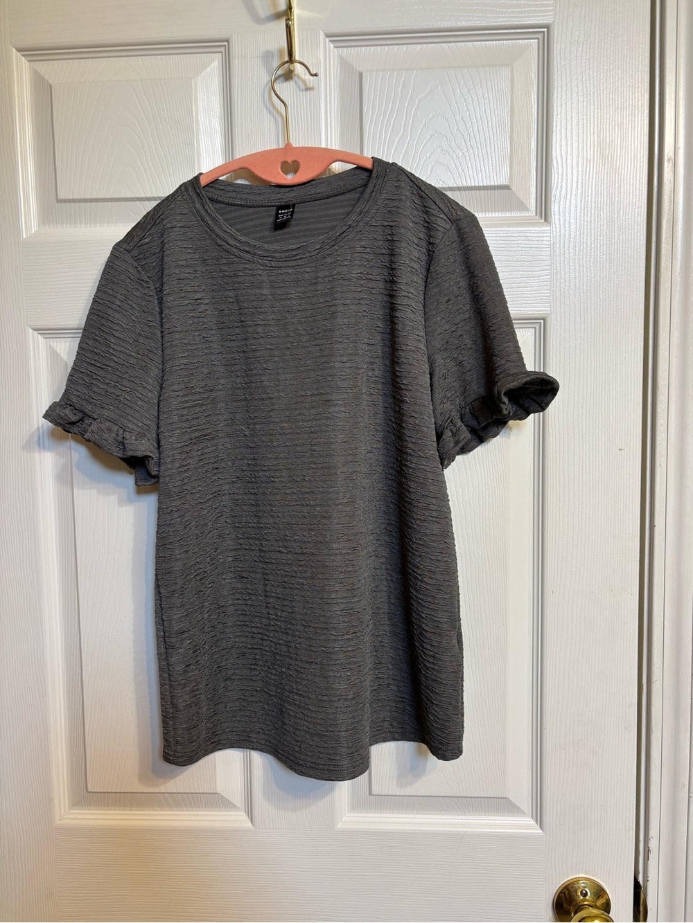 SHEIN Women’s Short Sleeve Textured Crew Tee - Charcoal Gray